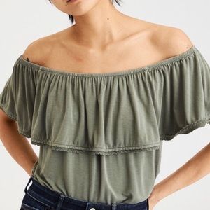 AE off the shoulder lace trim soft & sexy tee